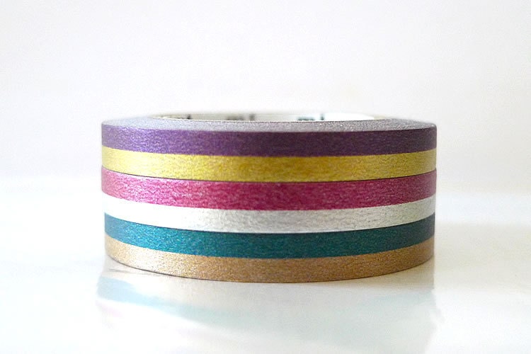 Thin Washi Tape Set SILVER GOLD Dark Colors Two Tone MT Masking Tape - set of 3 Duo Tone