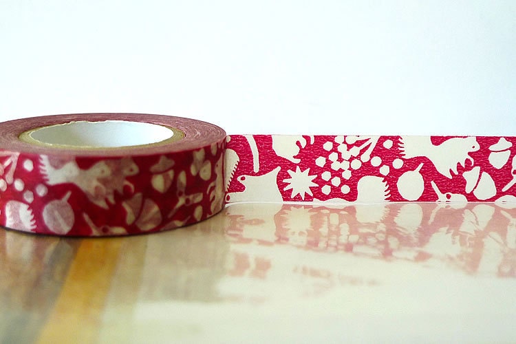 Fall Japanese Washi Tape - Red Squirrel, Acorn, Leaves Masking Tape 15mm Embellishment, Scrapbooking