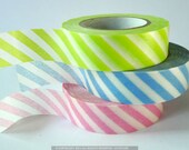 Pretty THICK Baby Pink Blue Green Stripes Japanese Washi Tape Set of 3 packaging and gift wrap