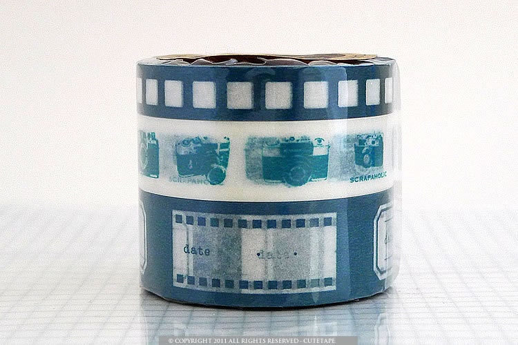 Camera Film Japanese Washi Tape -TEAL BLUE Set of 3