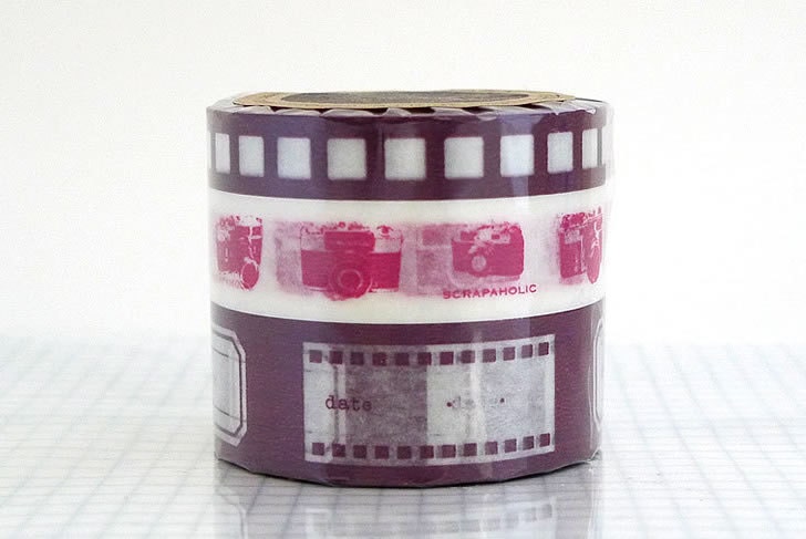 Japanese Washi Paper Tape - Camera Film PINK BURGUNDY - Set of 3 NEW  - Deco Tape for Scrapbooking, Collage, Journals