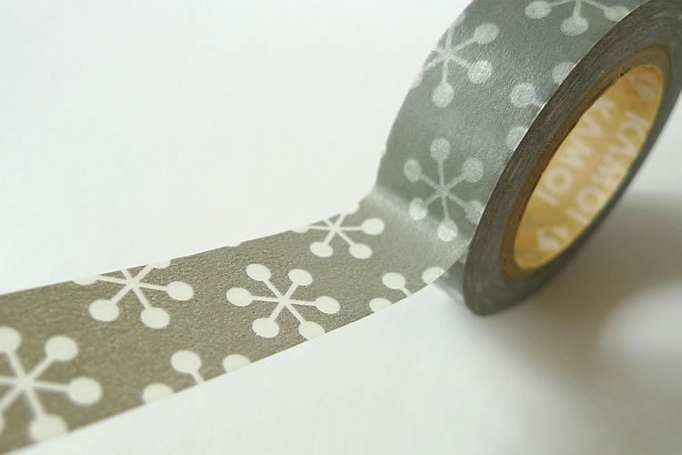 Grey Japanese Washi Tape - Cherry Blossom Sakura Snowflake Maskting Tape MT 15mm