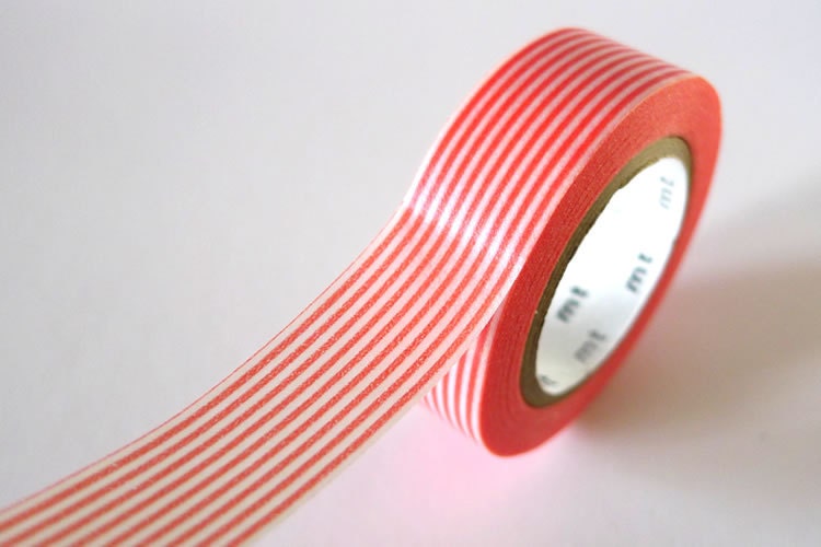 Pink CORAL Washi Tape Horizontal Striped Lines 15mm Japanese MT Masking Tape - PrettyTape