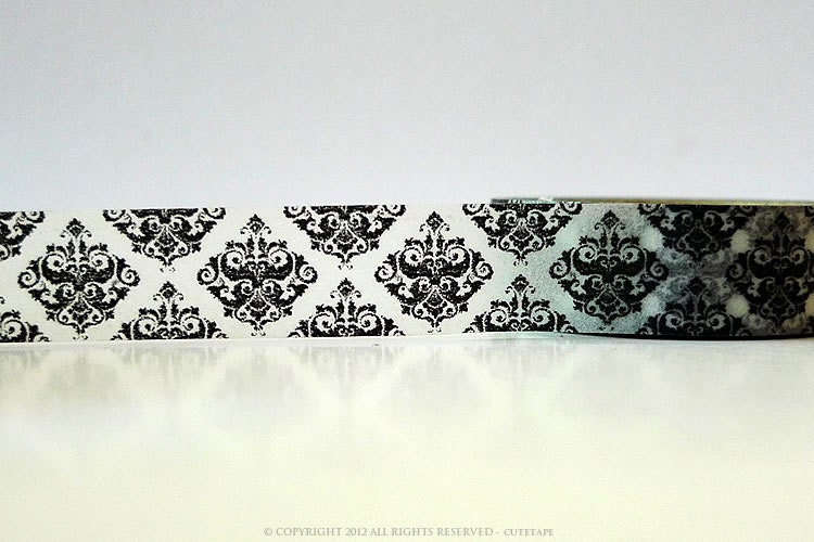 Black Damask Tape Black and White Damask Washi Tape (Chugoku)  Paper Tape