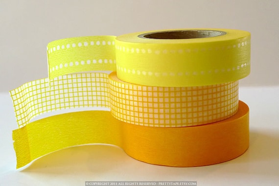 YELLOW Wedding Decorations Washi Tape with ORANGE - set of 3 also for Paper Crafts 147ft