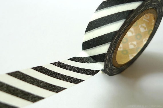 Japanese Washi Tape Black and white Striped- Thick Diagonal Stripe 15mm MT