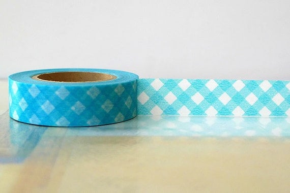 Japanese Washi Tape - BLUE GINGHAM Pattern 15mm SINGLE