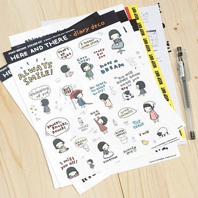 Adorable Pony Brown Here and There Transparent Deco Diary Journal Stickers 6 Sheets