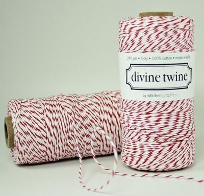 RED Bakers Twine- Red Twine and White Stripes Cotton String 240 Yards