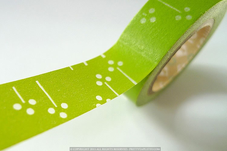 Japanese Floral Washi Tape - GREEN Cotton Flower Pattern MT Masking Tape 15mm - PrettyTape