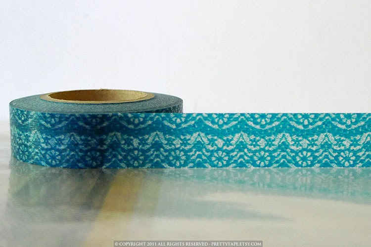 Japanese Washi Tape TEAL Lace Trim Paper Pattern 15mm SINGLE