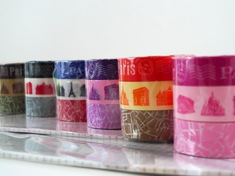 BLACK and WHITE Paris Tape Map Monuments japanese masking tapes - Set of 3