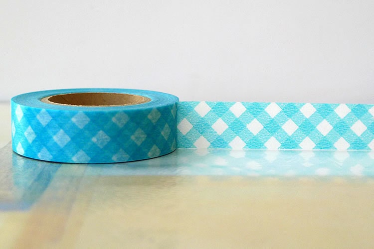 Japanese Washi Tape - BLUE GINGHAM Pattern 15mm SINGLE