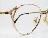 Vintage Gold 80s Big Lens With Brown Accents Eyeglasses Eyewear Frame NOS