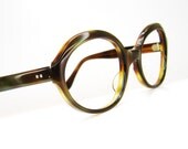 Vintage1970s Oversize Green Tortoise Big Lens Cateye Eyeglasses Eyewear Frame France