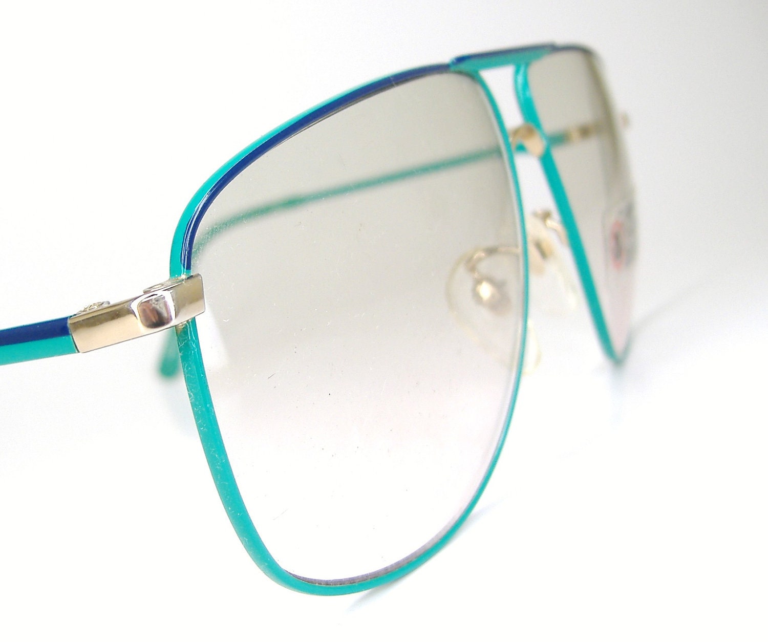 Vintage Tura Aviator 1970s Green Blue Big Lens Eyeglasses Frame NOS