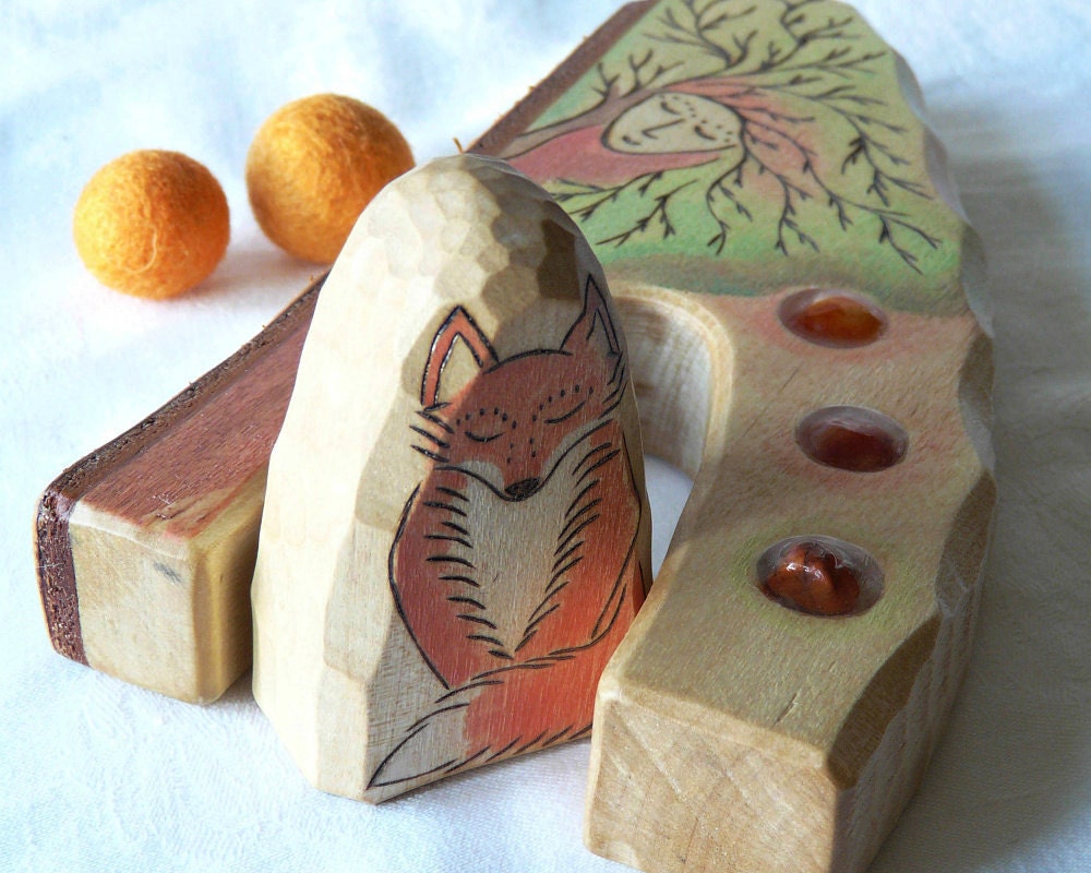 FOX GUARDIAN DRYAD -  waldorf toy - winter nature table decoration -animal wooden toy
