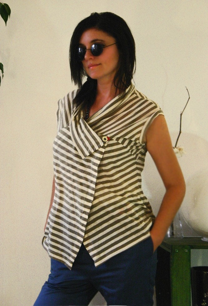 SALE 30% WRAP asymmetrical top in beige strips