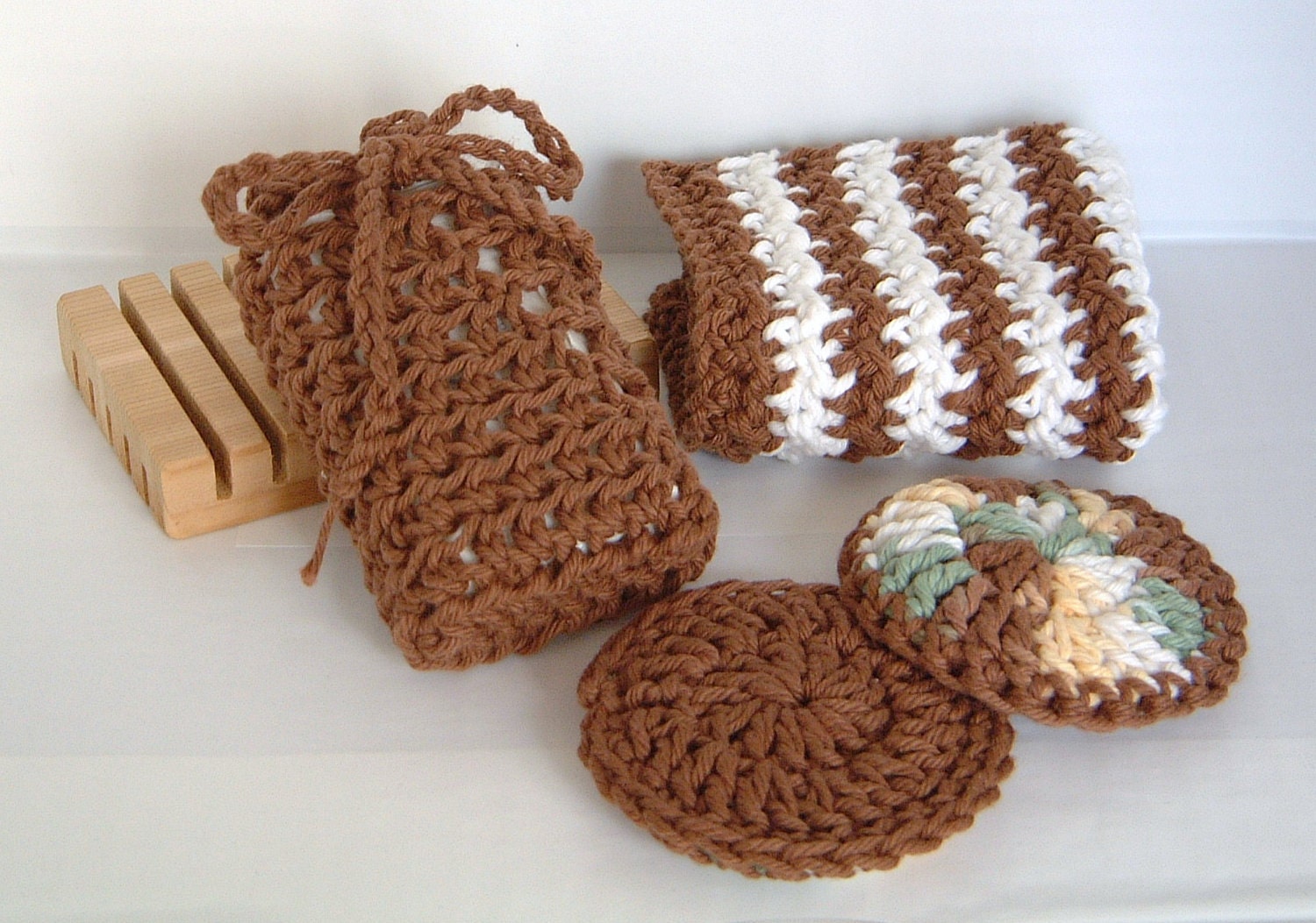 Brown/White Spa Set, Spa Bath Set, Crochet Spa Set, Cotton Spa/Bath Set, Bath and Beauty