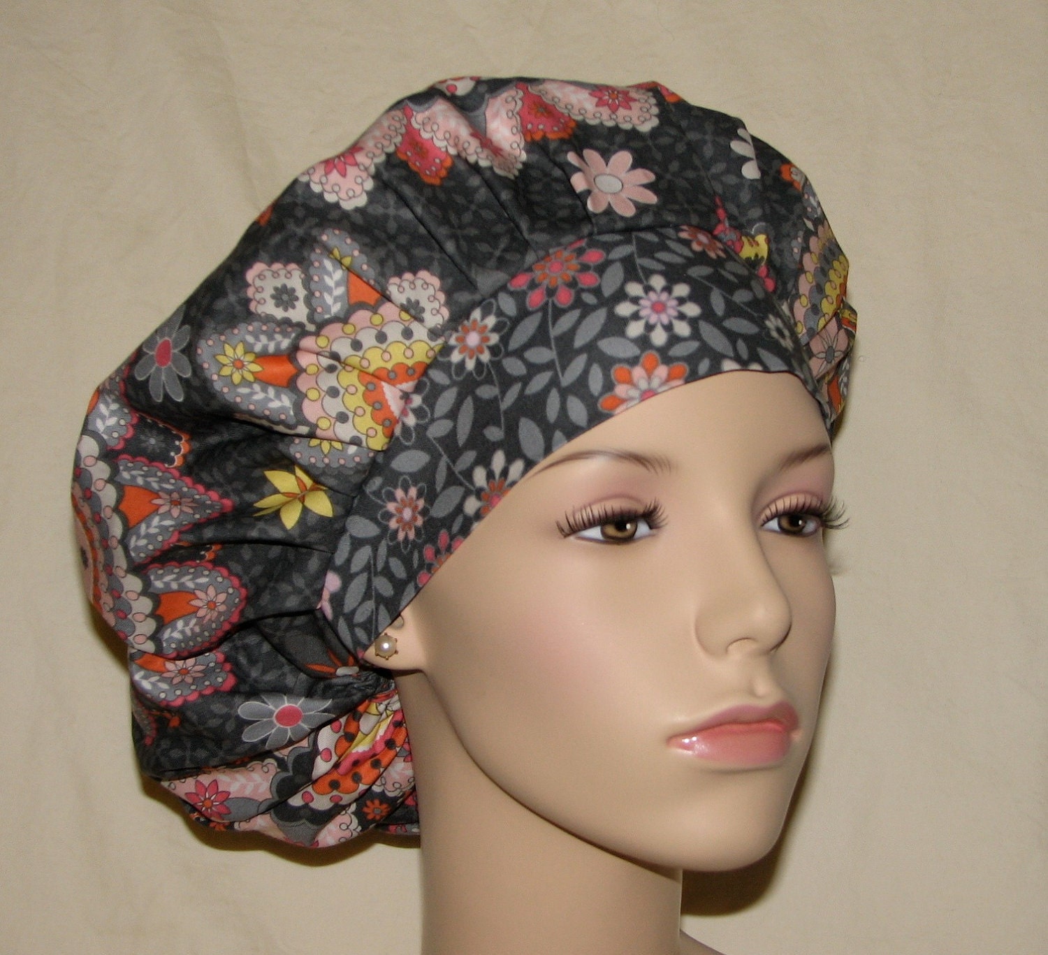 Bouffant Surgical Scrub Hats - Silent Cinema Pink And Gray