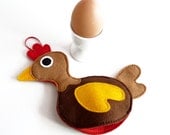Felt Hen Egg Cosy / Cozy in Brown, Yellow and Red - Grace the Chicken - Father's Day Gift / Gifts for Children