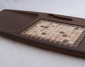 Vintage Mid Century Modern Wood and Tile Mosaic Cheese Serving Platter