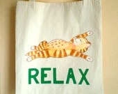 Hand Painted Orange Cat Tote Bag, Eco Friendly Natural , gift  under 25 for pet lovers