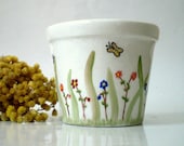 Spring Garden -Hand Painted  Mini Pot, Cup,  planter,  pen holder , home decor