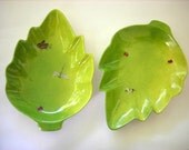 Green Spring Leaves - Appetizer  bowl Set of 2 - Original Hand painted, Gift under 75