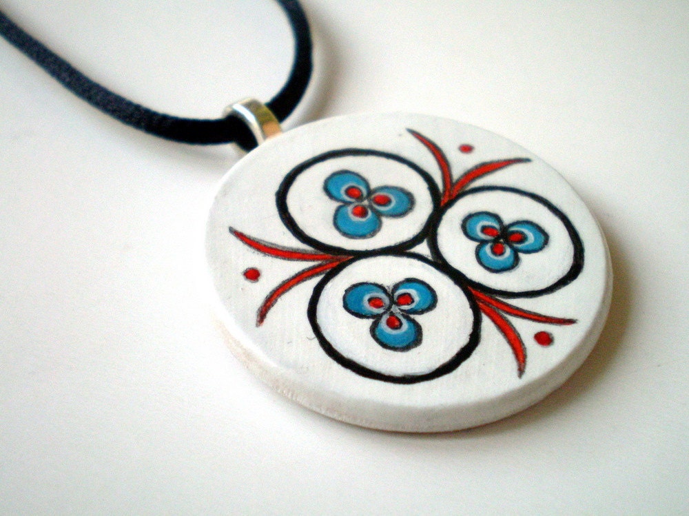 Cintemani Ottoman Art Necklace ,  Hand Painted  Folk Art Pendant,  gift under 50 for  collectibles