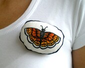 SALE- Monarch  Butterfly Brooch, Original fabric hand paint soft plush art doll ,wearable art, woodland