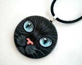 Black Cat  Necklace -Hand  Paint  Pendant  wooden art jewelry, gift for pet lovers