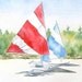 Original Painting - Sailboats on the Beach Includes Archival Quality 11 x 14 Mat