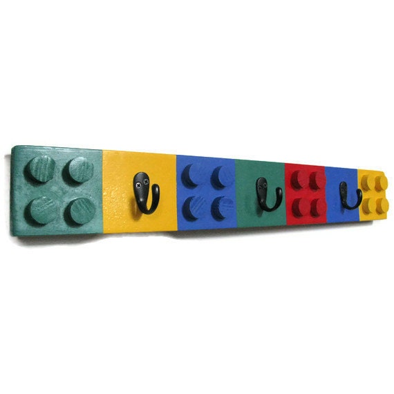 RESERVED FOR Kendall:  Unique Lego Style Wall Coat Rack - 3 Hooks - Children's Decor, Building Block Coat Rack, Colorful, Bright
