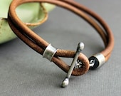 Mens Leather Bracelet Rustic Natural Light Brown Handmade