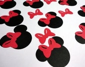30 - 2.5" Minnie Mouse Head Silhouettes Black Cutouts with Color Choice RED OR PINK Bows Bows Not Attached Die Cut Paper