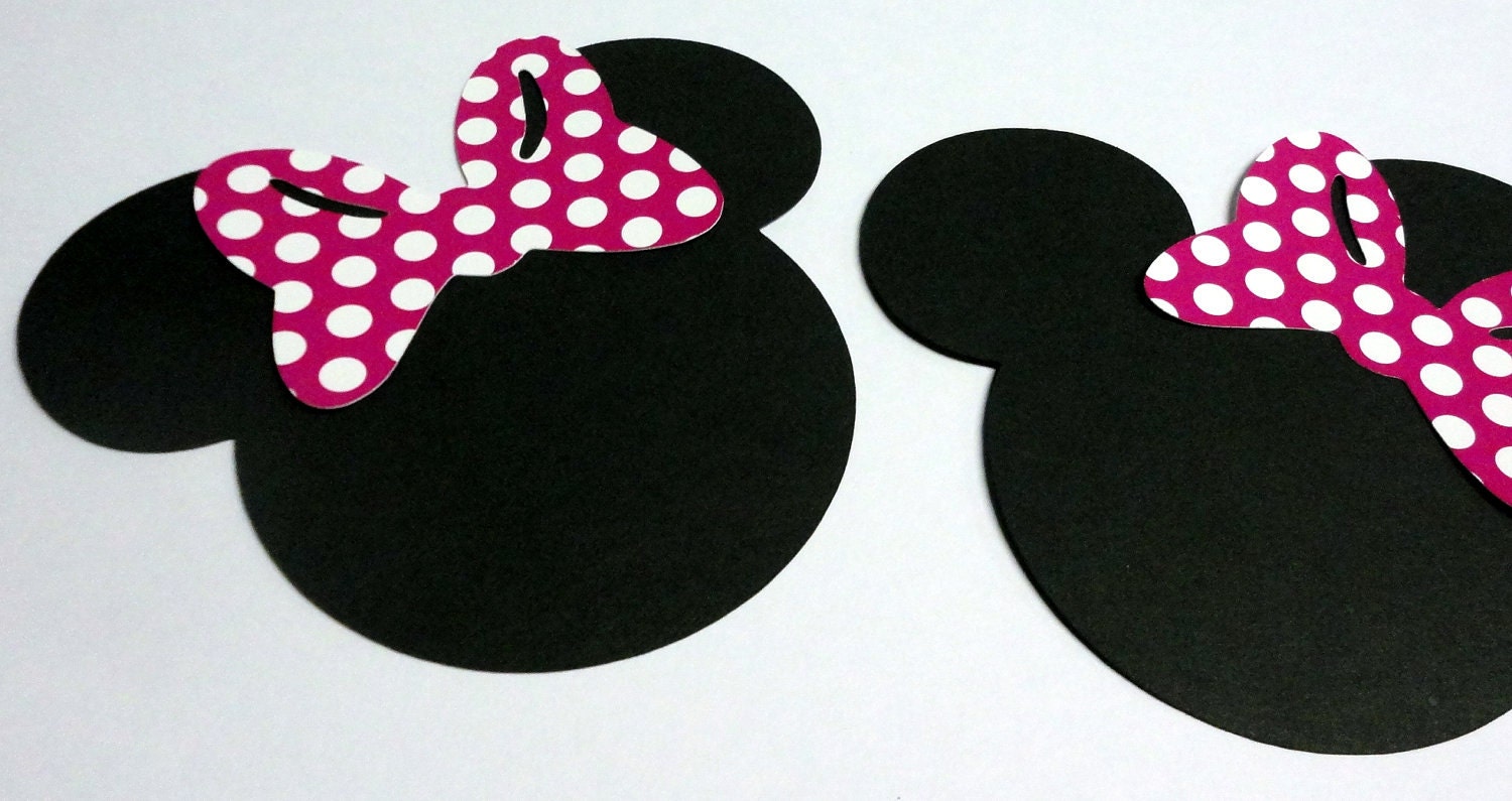30 5" Minnie Mouse Head Silhouettes Black Cutouts COLOR Choice RED or PINK and White Polka Dot Bows Not Attached Die Cut