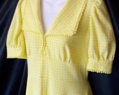 Vintage 1970's Handmade Yellow Gingham Empire Maxi Puffy Sleeve Dress