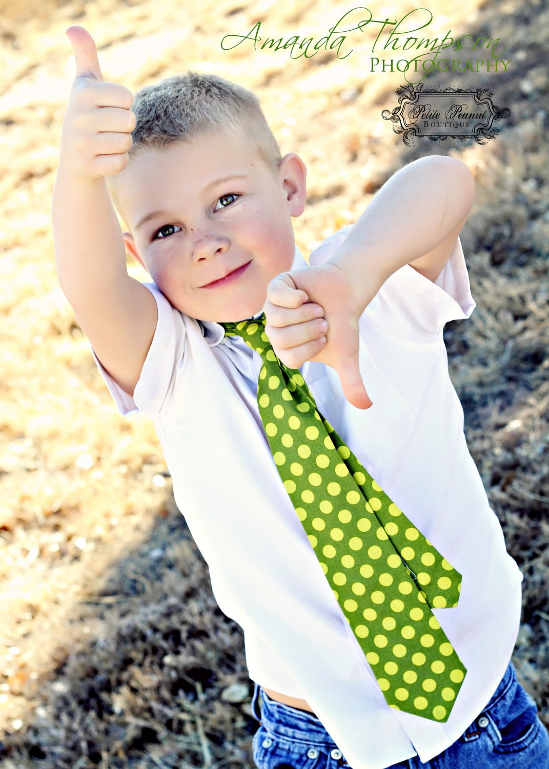 Little Guy Necktie Tie - Green Polka Dot - (Newborn - 12 months) - Baby Boy Toddler - Wedding - Photo Prop- ((Ready to Ship))