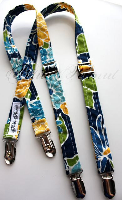 Little Guy Adjustable Suspenders- Navy Green Yellow Collection- You pick the fabric  - (All Sizes) - Custom Order - Photo Prop