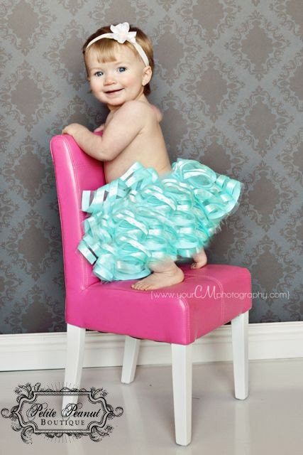 ROYAL tutu - Double Satin Ribbon Edge Tutu- (6 months - 24 months 2T)- Light Aqua - Custom Order - Great for Photography prop or Weddings