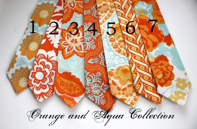 Big Guy Necktie Tie - Orange and Aqua Collection - (MENS size) - Custom Order - Wedding - Photo Prop