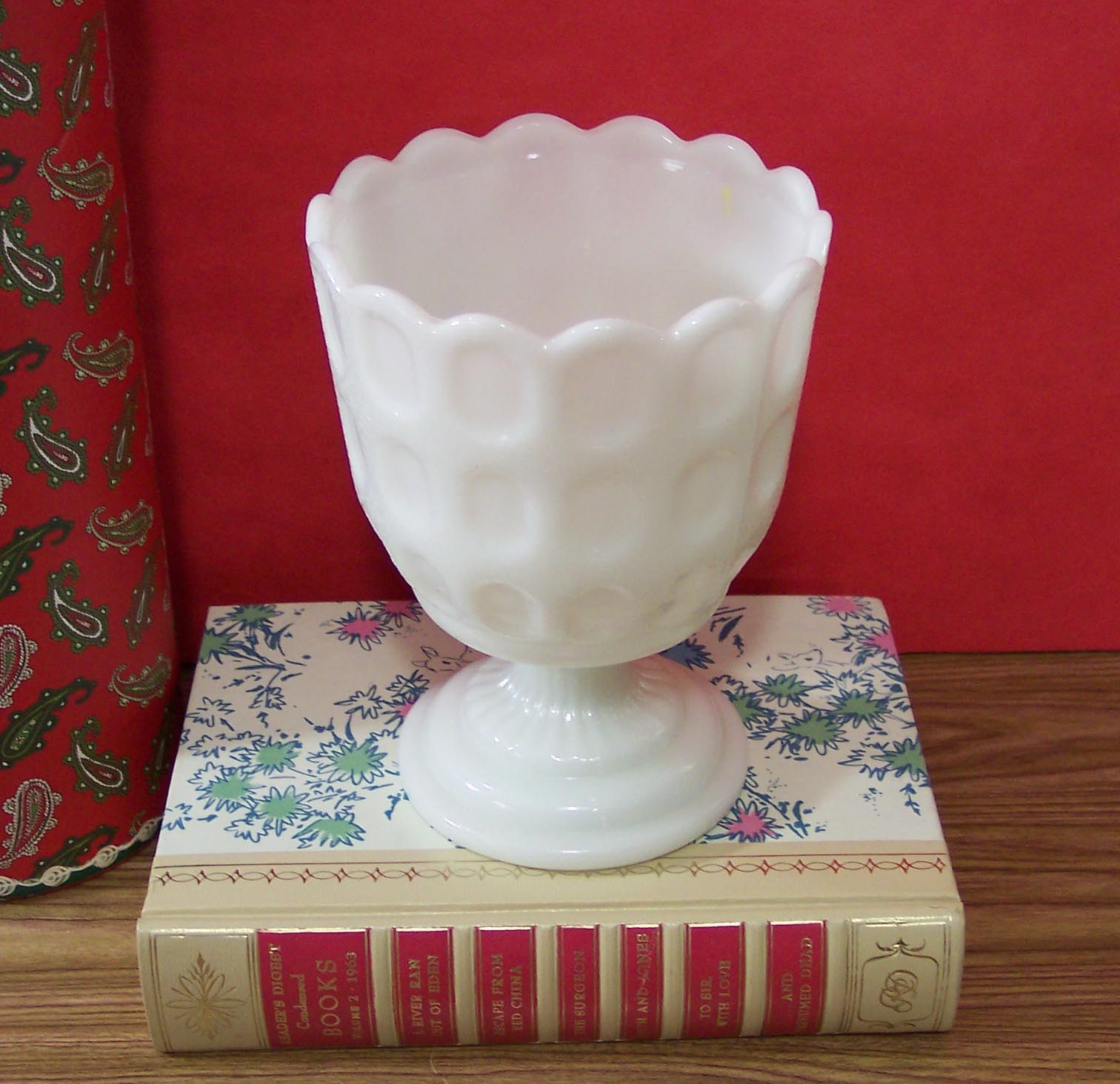 E O Brody Milk Glass Footed Compote Planter Vase Goblet