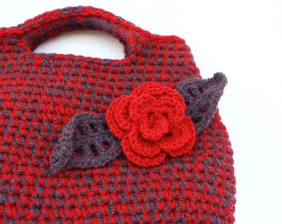 Red - Anthracite Fancy Rose Handbag