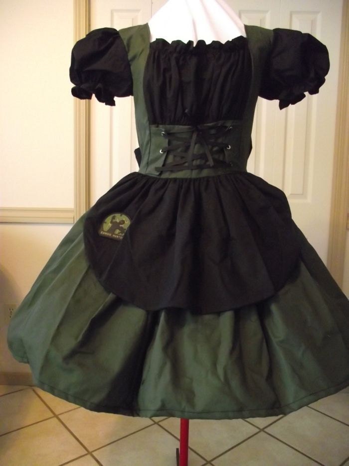 Gothic Lolita Zombie Hunter Dress Costume Cosplay Army Green and Black Womens Custom Size Plus Made to Measure