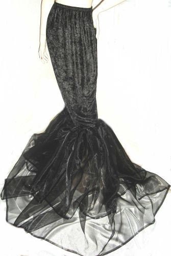 Gothic Black Stretch Velvet and Organza Mermaid Hobble Skirt Custom Size