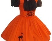 Orange Witch Halloween Costume Dress Orange and Black Costume with Cat Applique Cute Kawaii Womens Small Medium Large Xlarge XXlarge