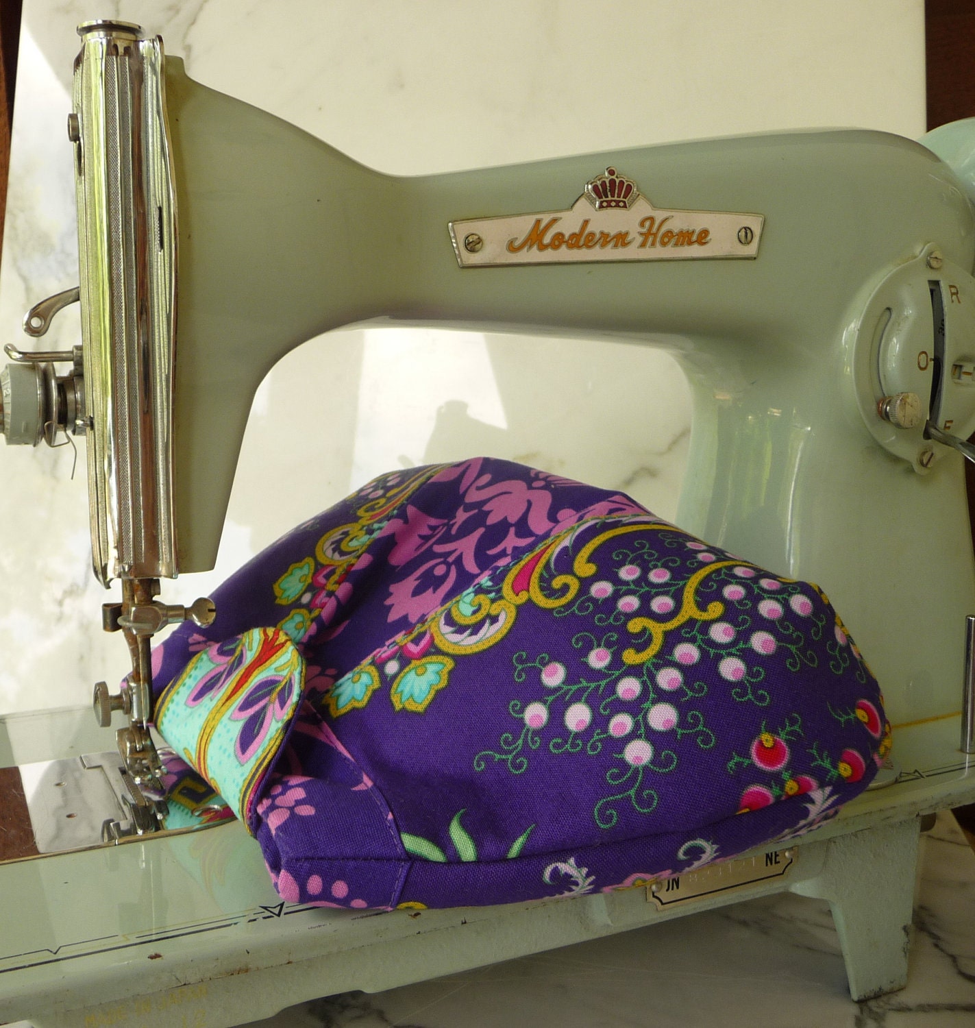 SMALL PLEATED CLUTCH - Peek-a-Boo Pleat Purse in textile designer Jennifer Paganelli's purple cotton Crazy Love fabrics