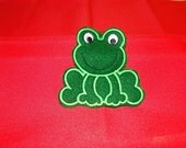 1 Large Green Frog Barrette - Machine Embroidered