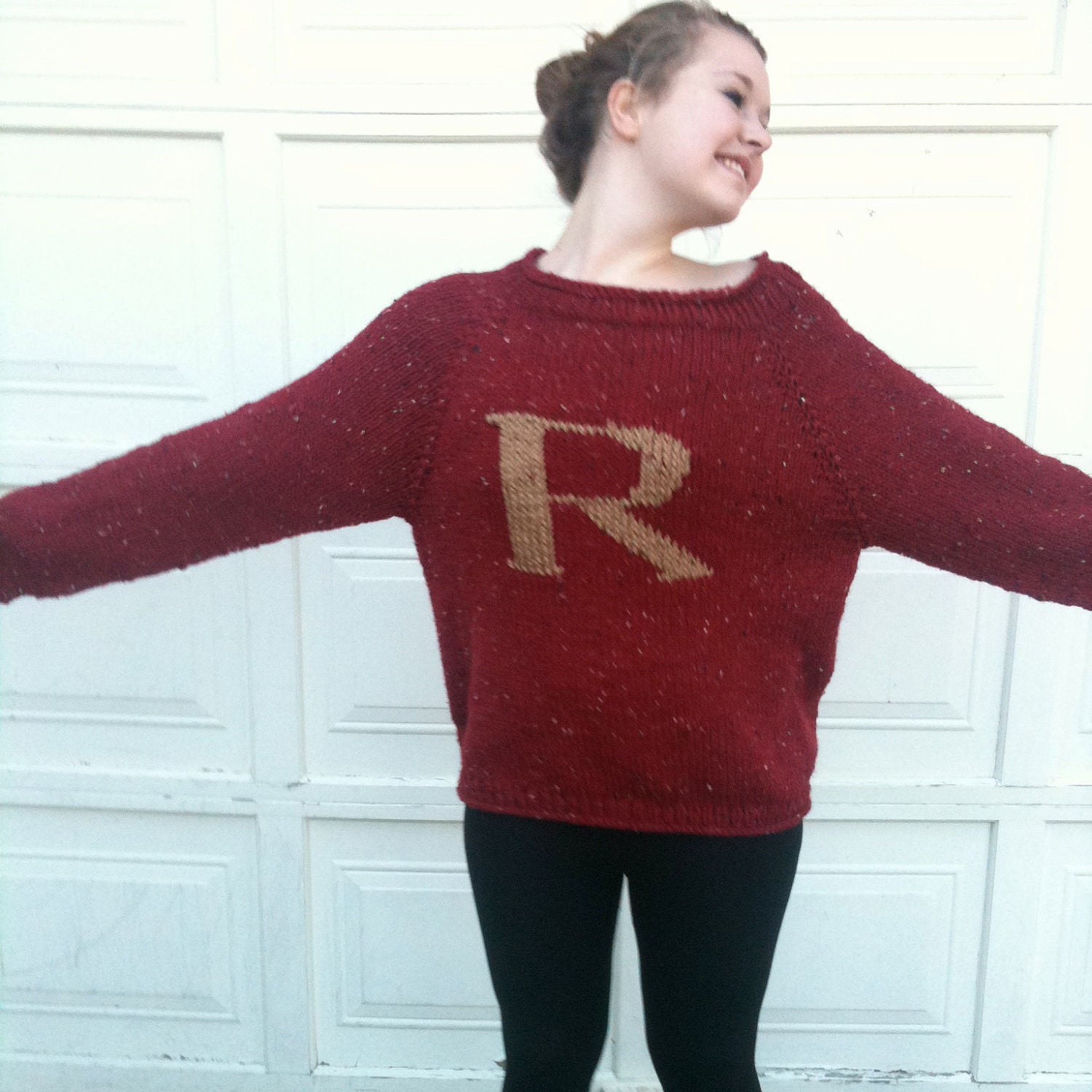 Made to Order - Sweater with Letter -Red and Gold - Knitted - Monogram - Pullover -  Weasley Jumper